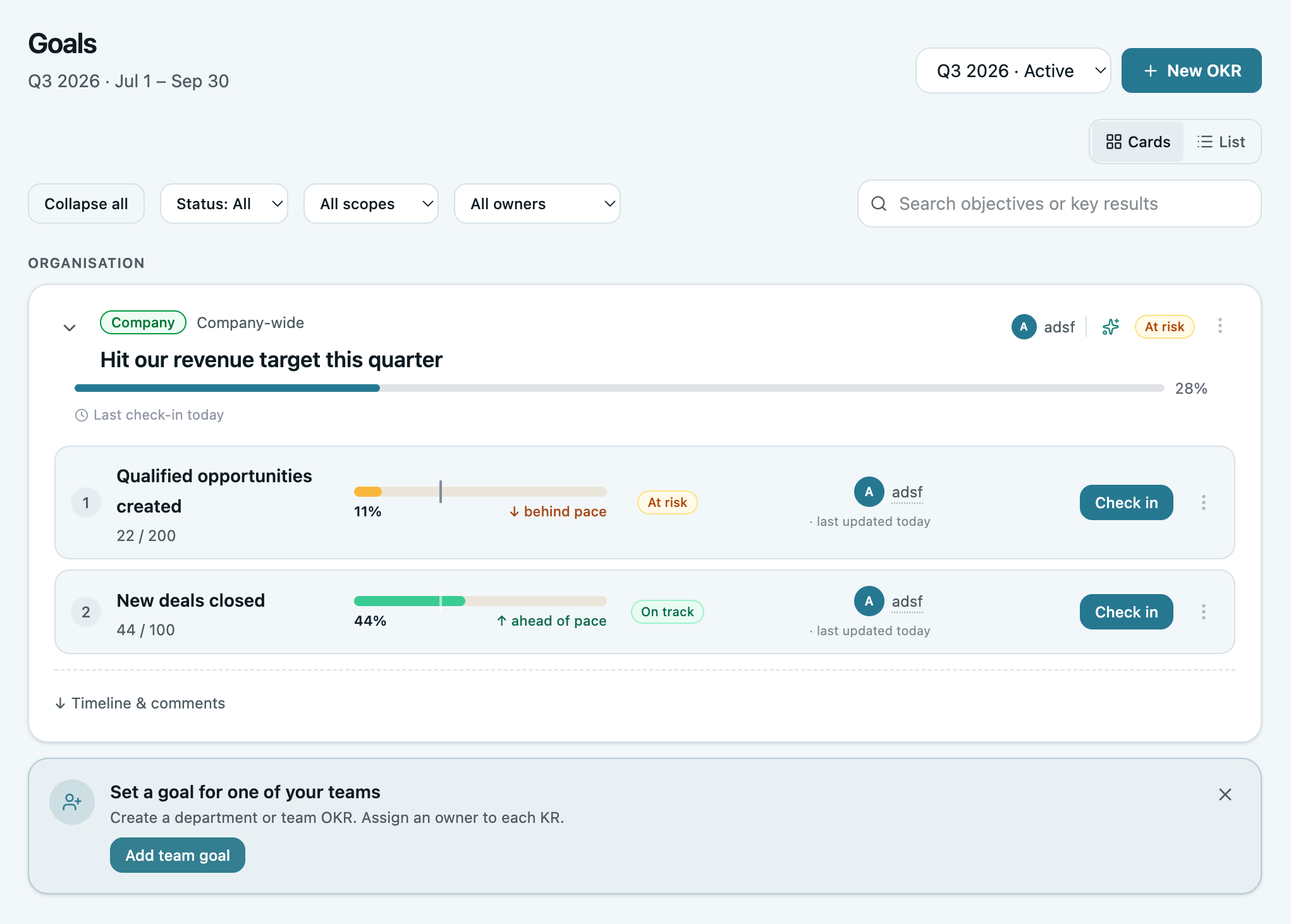 OKRs Tool OKR structure