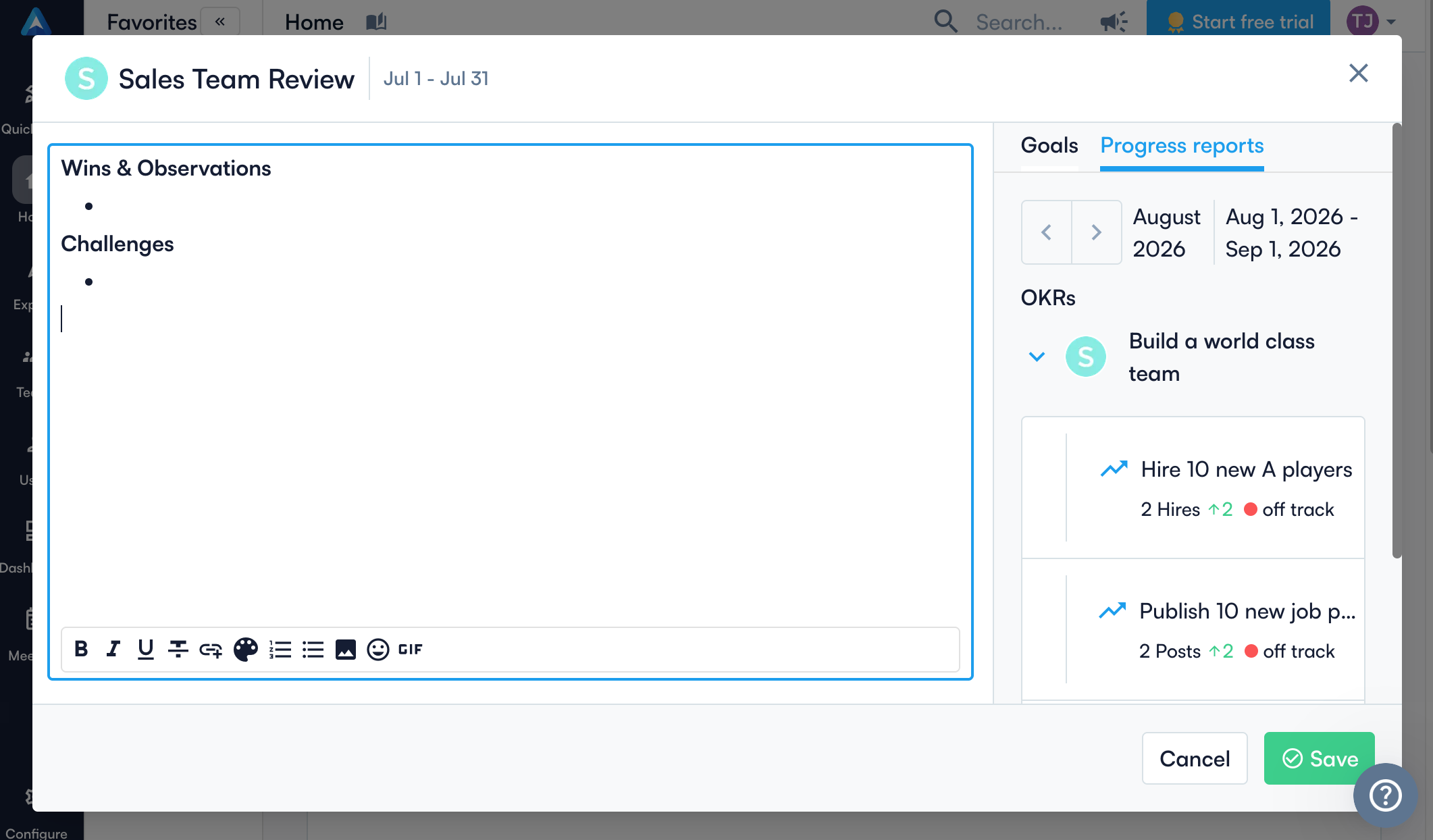 Perdoo check-in view