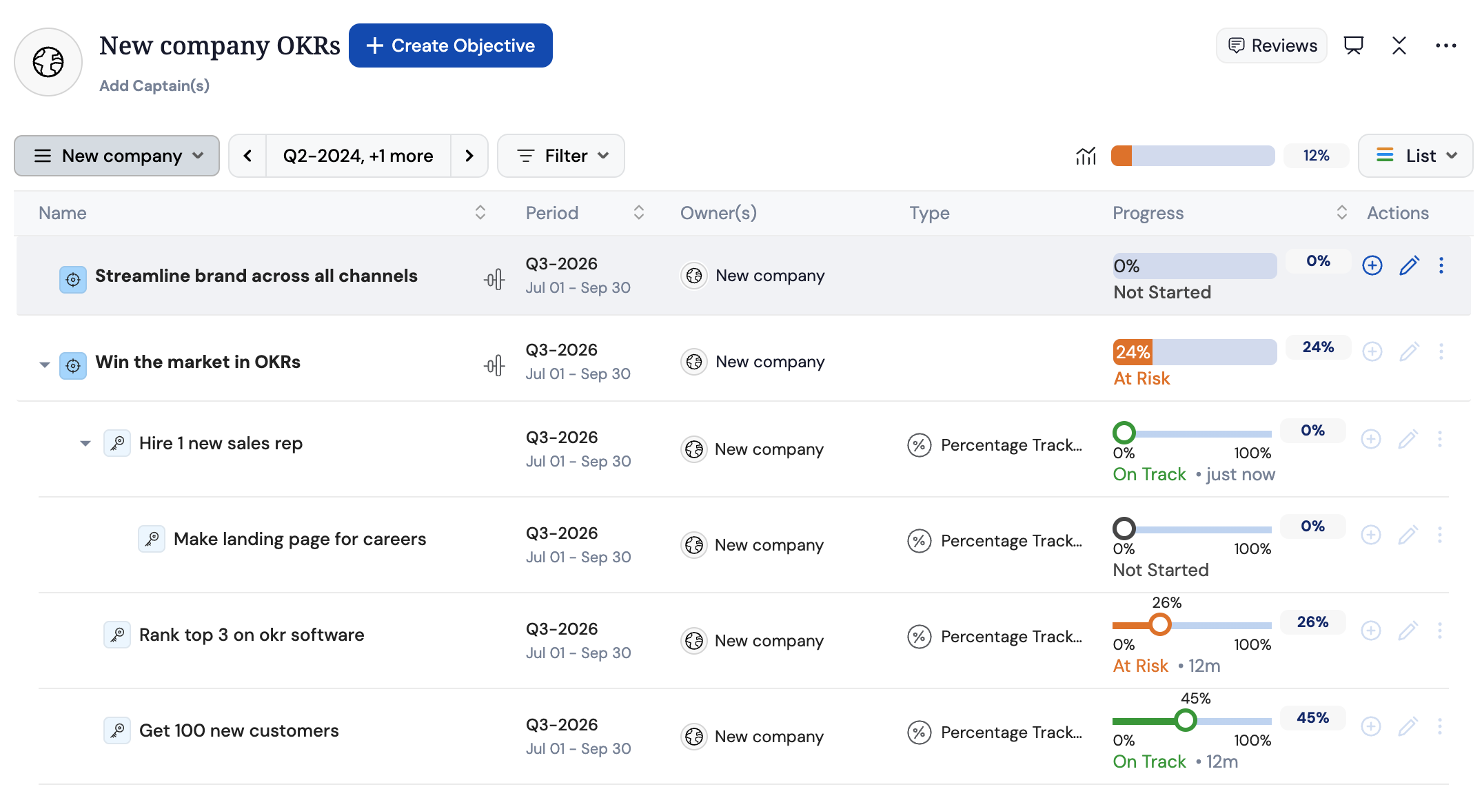 Profit.co OKR view